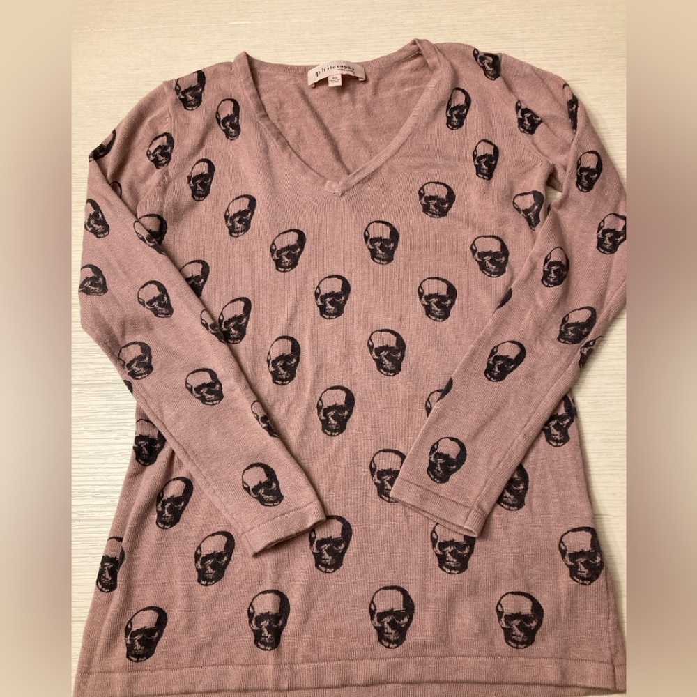 Philosophy Skulls On Cashmere Blend Sweater V Neck/Long Sleeve Size XS
